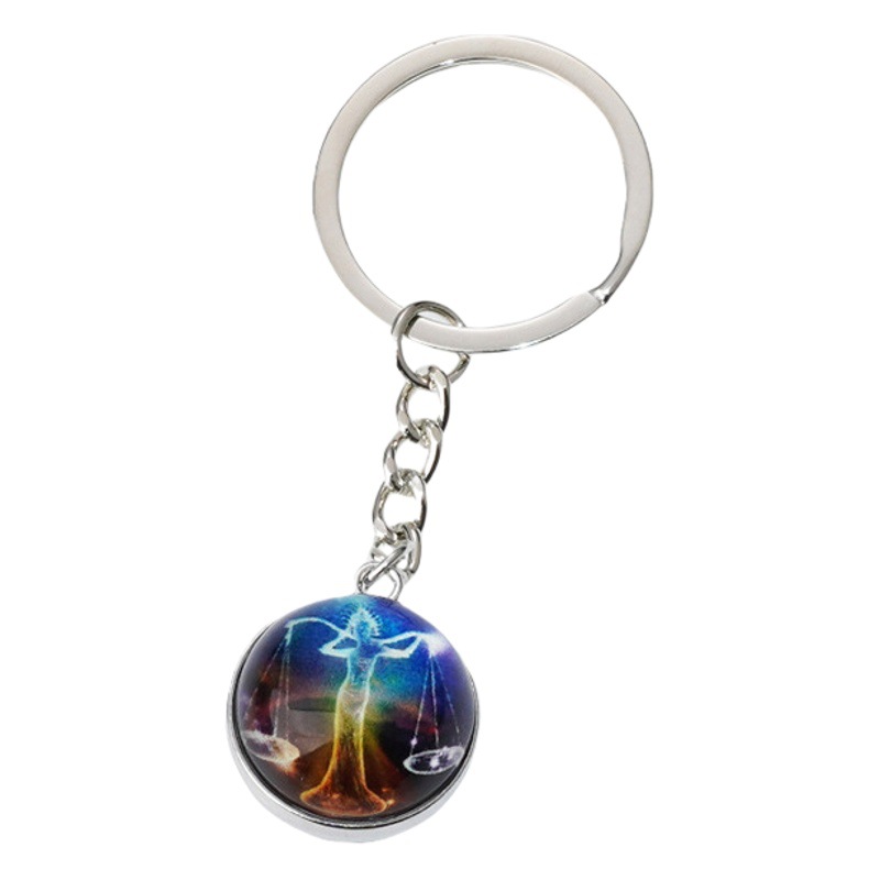 European and American Cross-Border Best-Selling Keychains Creative Gift Accessories Simple Trendy Time Gem Glass Constellation Pendant Accessories