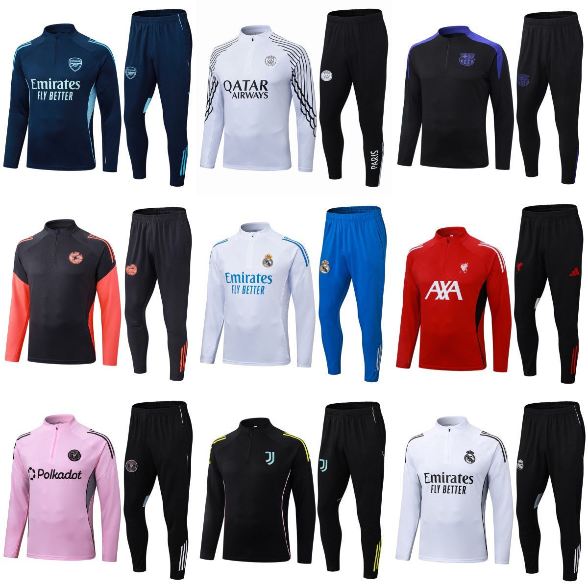 25-26 Real Madrid football training uniform, Paris, Arsenal, Barcelona, Juventus, Inter Michigan, Miami, semi-elongated sleeve suit