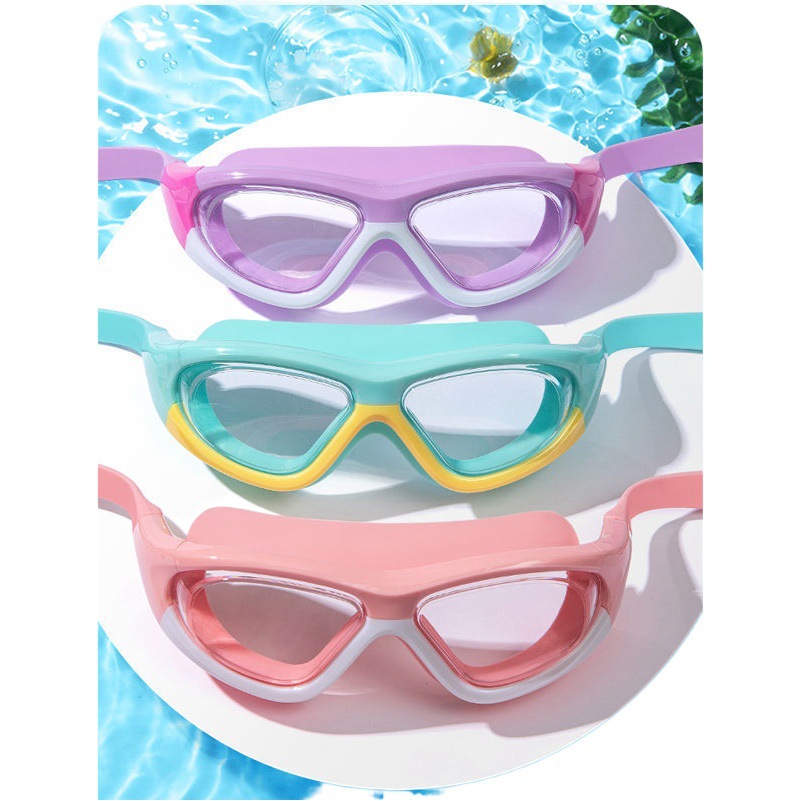 New children's swimming goggles waterproof anti-fog HD swimming glasses with earplugs fashion big frame diving goggles for boys and girls