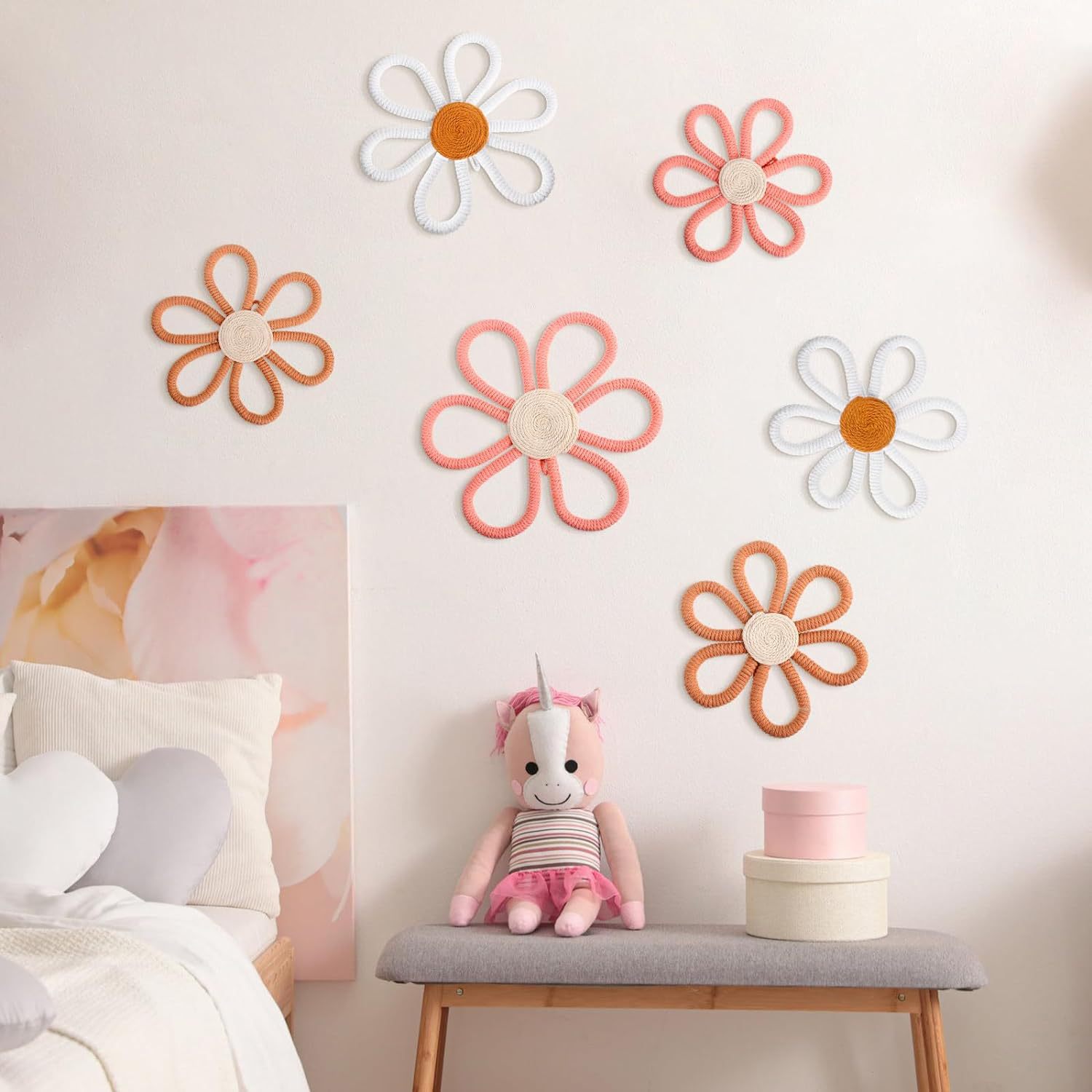 Ins Nordic Bohemian Woven Daisy Flower Wall Decoration Home Decoration Children's Room Nursery Wall Decoration