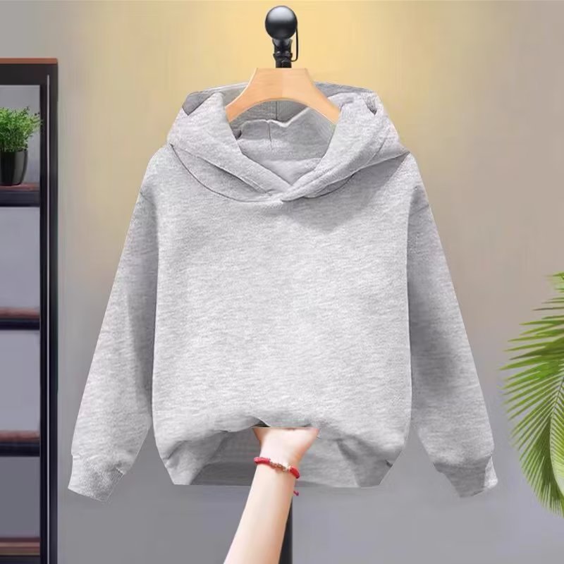 Children's Tops Pullover Hooded Baby Korean Style Round Neck Sweatshirt Boys and Girls Simple Clothes Spring & Fall Thin Outwear