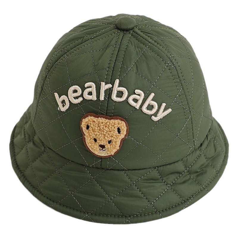 Baby hat winter fisherman hat boy cute super cute bear baby warm down quilted baby girl basin hat