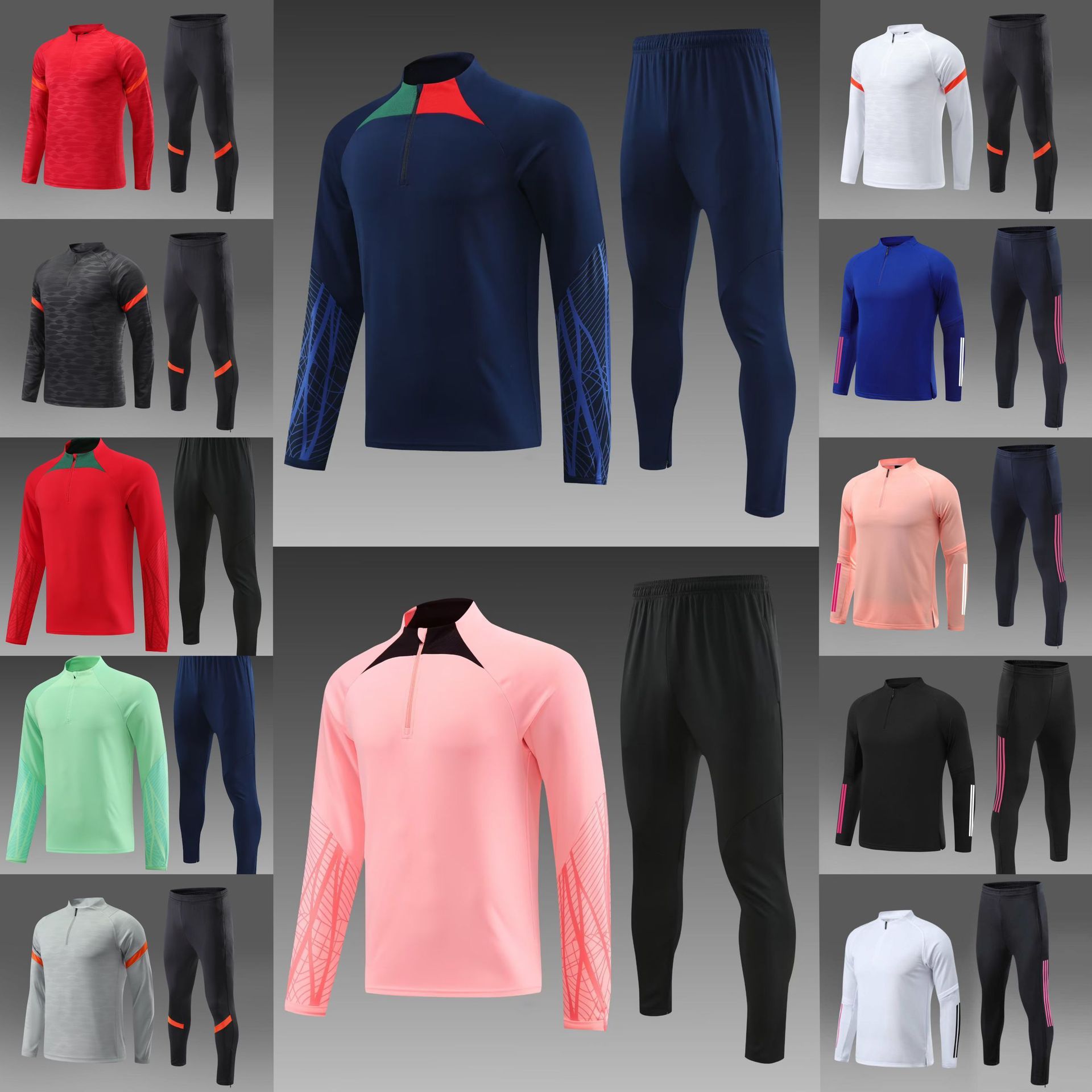 Long sleeve half zipper football uniform training suit suit children adult competition warm-up outing uniform competition Real Madrid team uniform