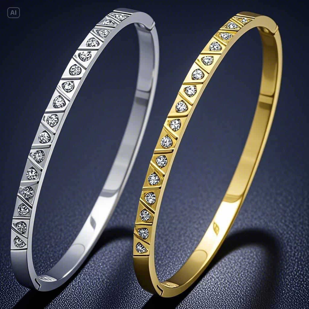 Cross-Border European and American Hot-Selling Titanium Steel Bracelet Triangular Diamond Buckle Bracelet Wholesale High-End Niche Design Ins Style