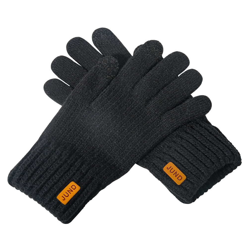 Knitted Wool Cold-Proof Warm Gloves for Men, Thickened Outdoor Cycling Plus Velvet Touch Screen Winter Gloves with Touch Screen