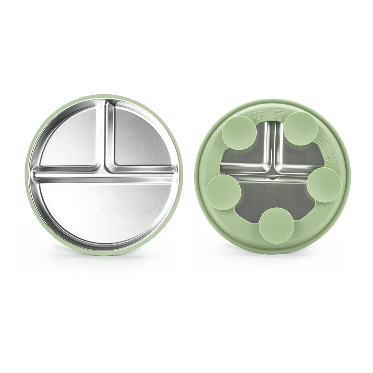 Picture of Cross-Border Baby Dinner Plate Baby Suction Cup Kidsren's Tableware Set Divided Plate Anti-Fall 304 Stainless Steel Silicone Bowl