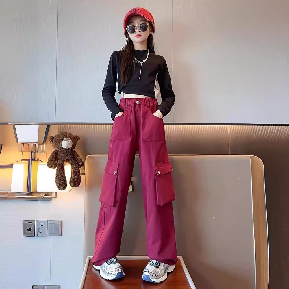 Picture of Girls' overalls spring and autumn 2024 new autumn and winter fleece-lined girls' pants children's autumn casual trousers