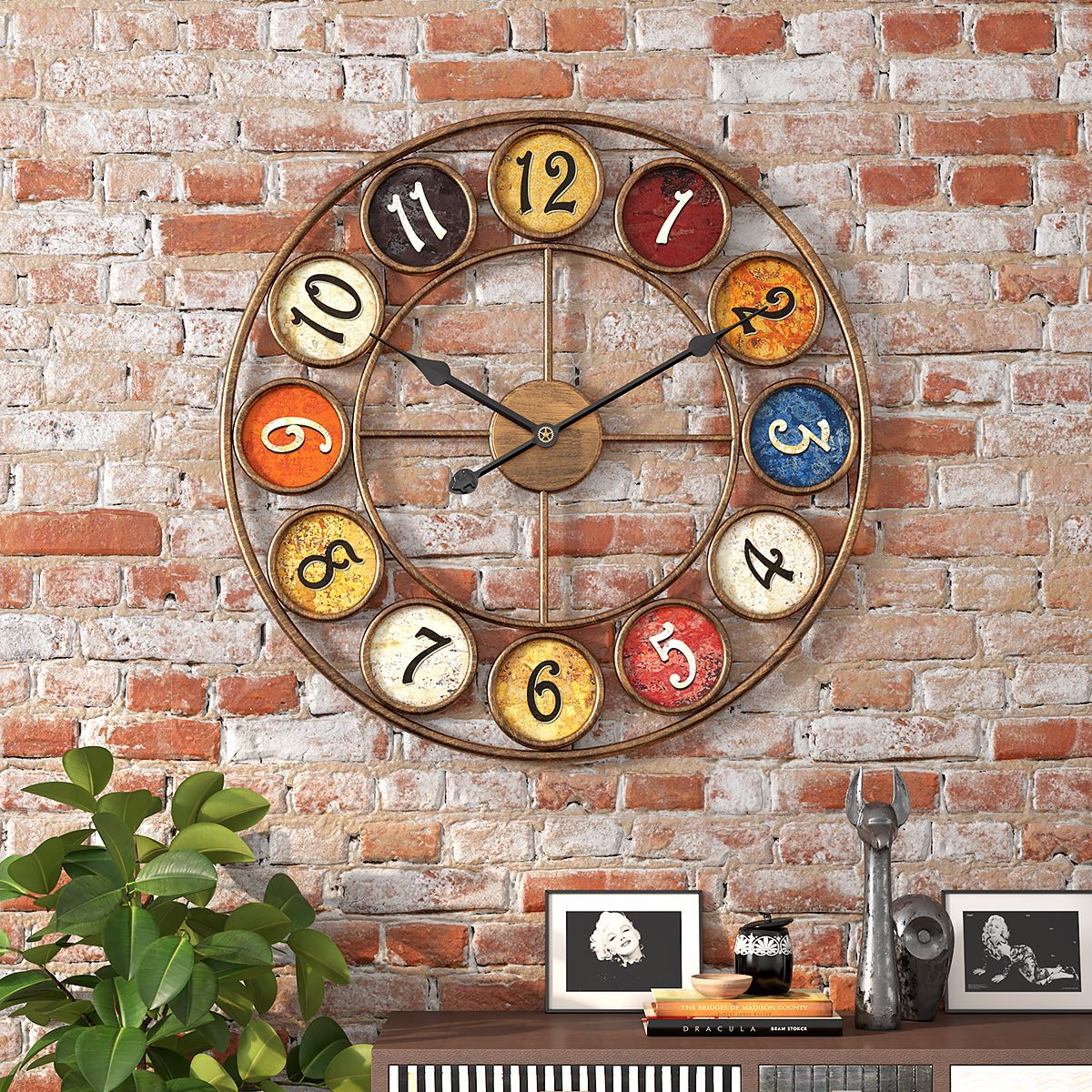 Picture of Amazon Best Selling Creative Clock Background Wall Simple Clock Iron Retro Wall Clock Living Room Study Wall Clock Wholesale