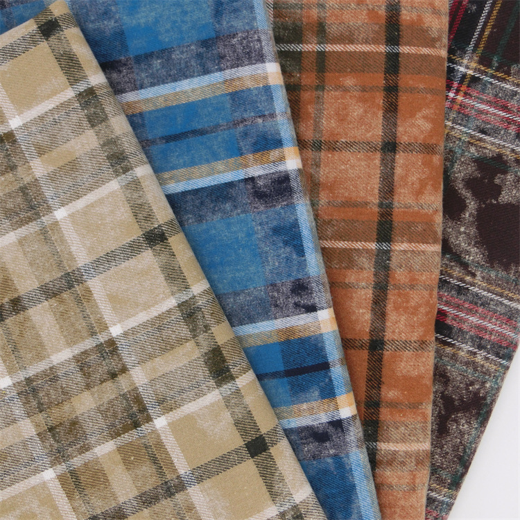 16 PCs cotton check yarn-dyed peeling enzyme after washing process Plaid spring and summer new shirt cotton-padded jacket spot