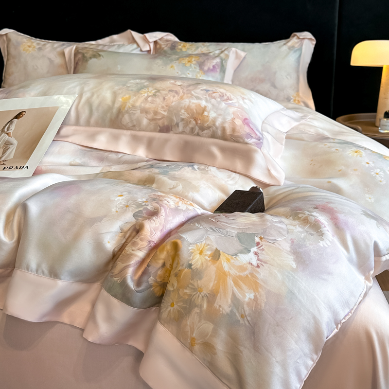 Picture of Summer Class A Maternal and Infant Grade Lyocell Tens Four-Piece Light Luxury Ice Silk Naked Sleeping Cool Quilt Cover Bed Sheet 1.8 Bedding