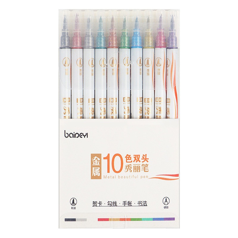 Double head color Xiu Li pen soft head calligraphy pen metal color art hand painting pen shiny hand account pen wholesale