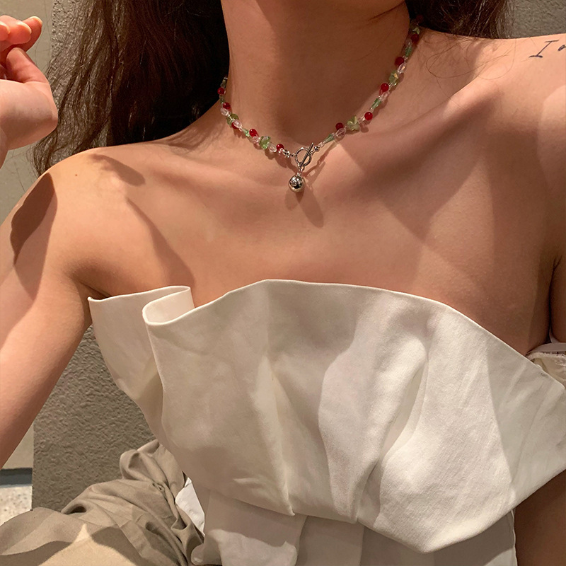 New Chinese look ~ Color Beaded Necklace Women 2022 New Clavicle Chain Niche Design Senior Neckchain