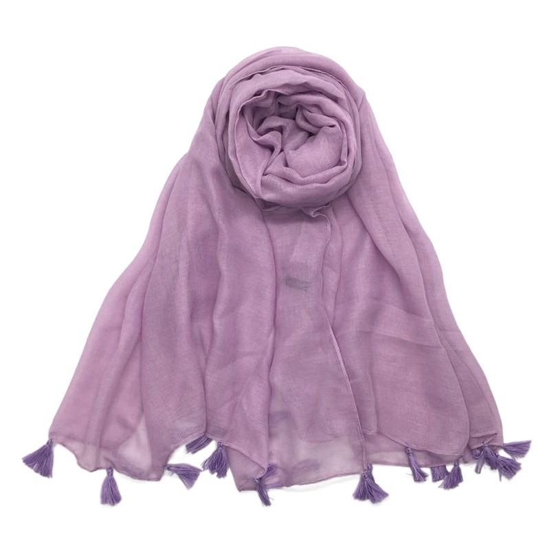 Cross-Border Breathable Foreign Trade Voile Flat Solid Color Hanging Tassel Long Scarf for Women with Baotou Dropshipping