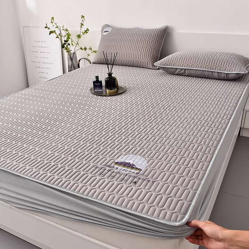 Picture of New Summer Ice Silk Latex Mat Three-Piece Set of Fitted Sheets Foldableing Dormitory Student Single Machine Washable Mat