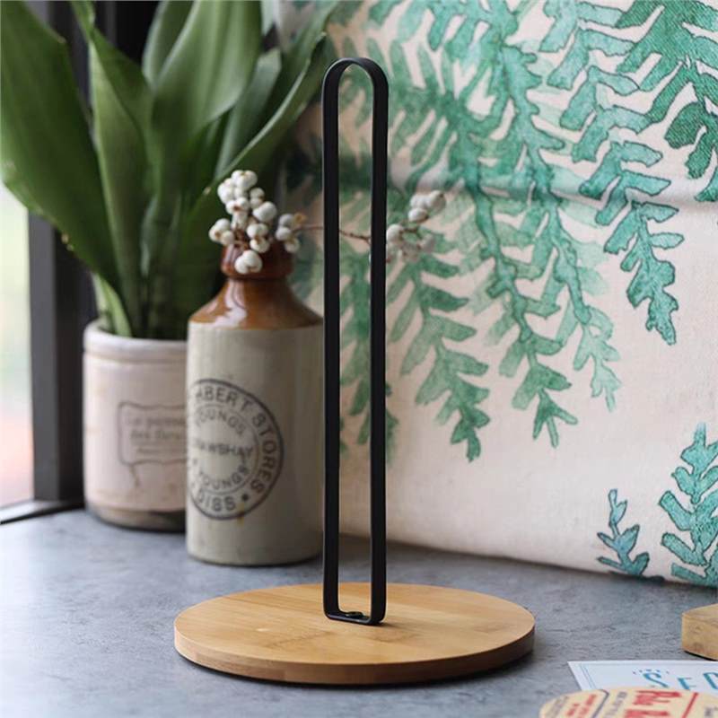Cross-border Explosions Kitchen Tissue Rack Household Countertop Wrought Iron Paper Roller Frame Bamboo Chassis Metal Cross-border Vertical Preservation