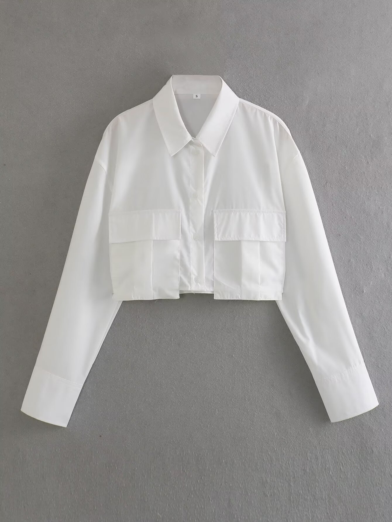 Cross-border Foreign Trade ZA Women's 202 Summer New Four-color Pocket Decorative Short Long-sleeved Shirt