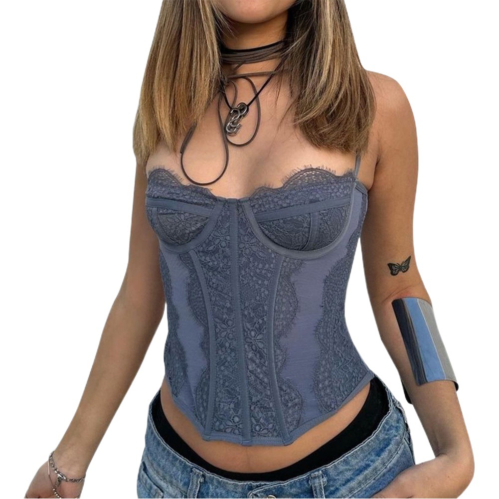 Q01059J nazada European and American lace plastic bone body shaping sexy tube top hollow backless perspective suspender
