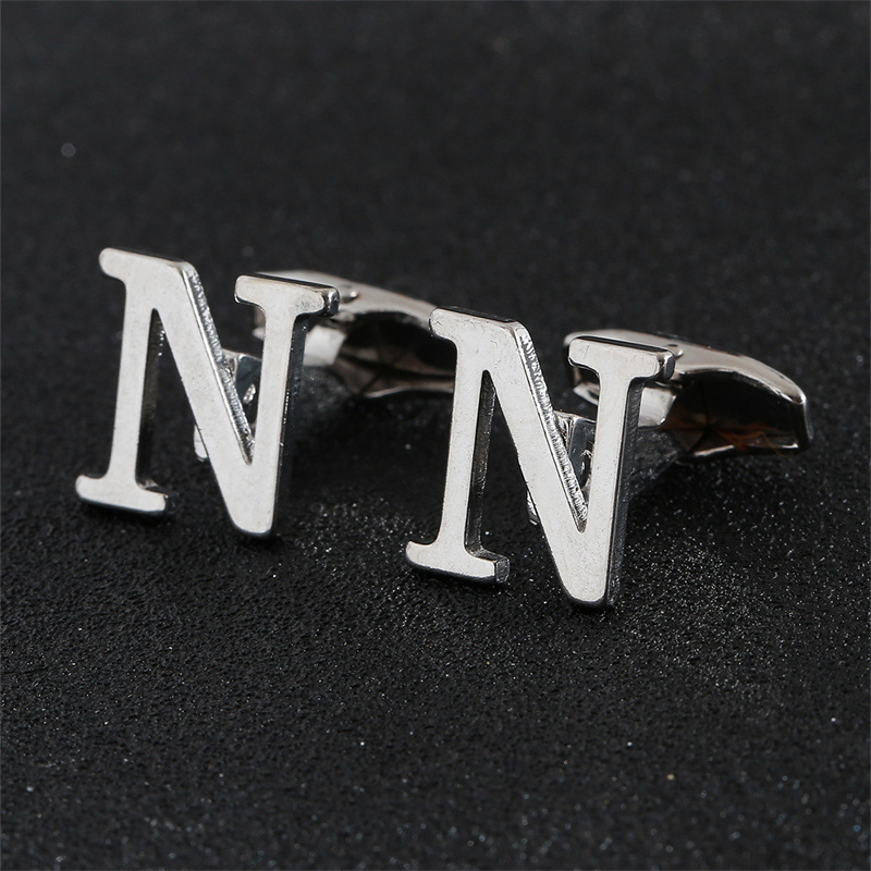 Picture of Cross-Border Specially Designed for Silver 26 English Letters Glossy Men's Cufflinks Manufacturer Wholesale Personalized French Shirt Cufflinks