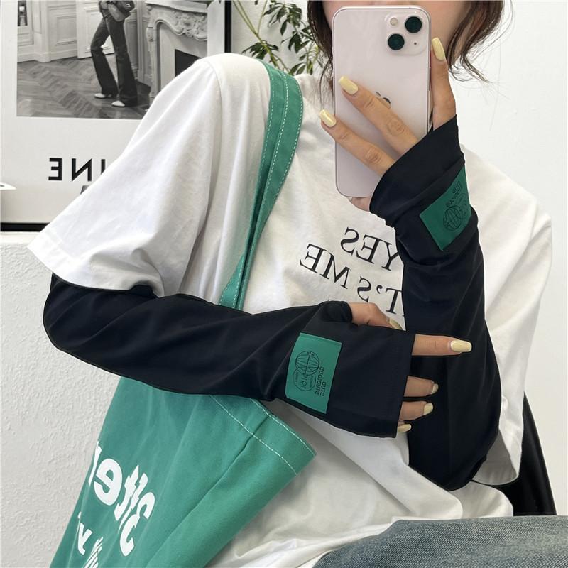 Picture of Summer Solid Color Sun Protection Sleeves Loose Ice Silk Driving Cycling Ice Sleeves Adjustable UV Protection Arm Sleeves