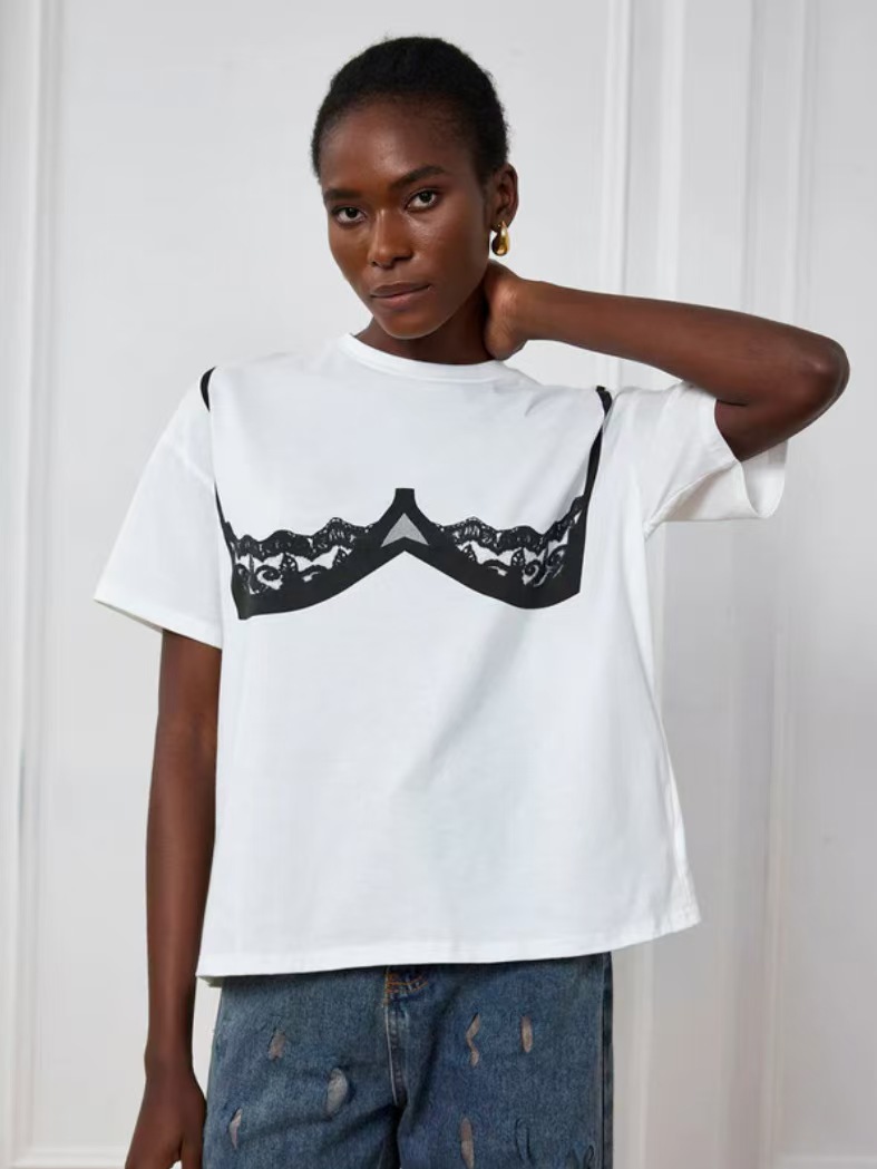 Pure Cotton Mid-length Short-sleeved T-shirt Women's Summer European and American Sweet Spicy Three-dimensional Bow Decorative Loose All-match Trendy Top