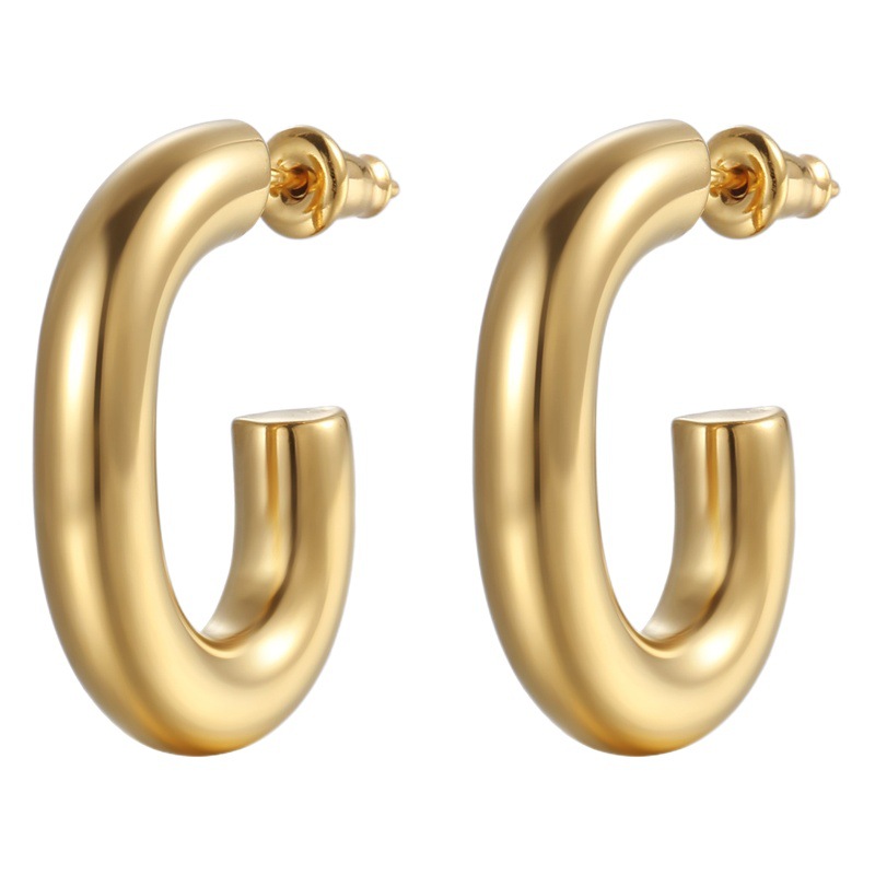 European and American cross-border stainless steel earrings trend multi-strand twisted titanium steel earrings C- shaped earrings set Wholesale