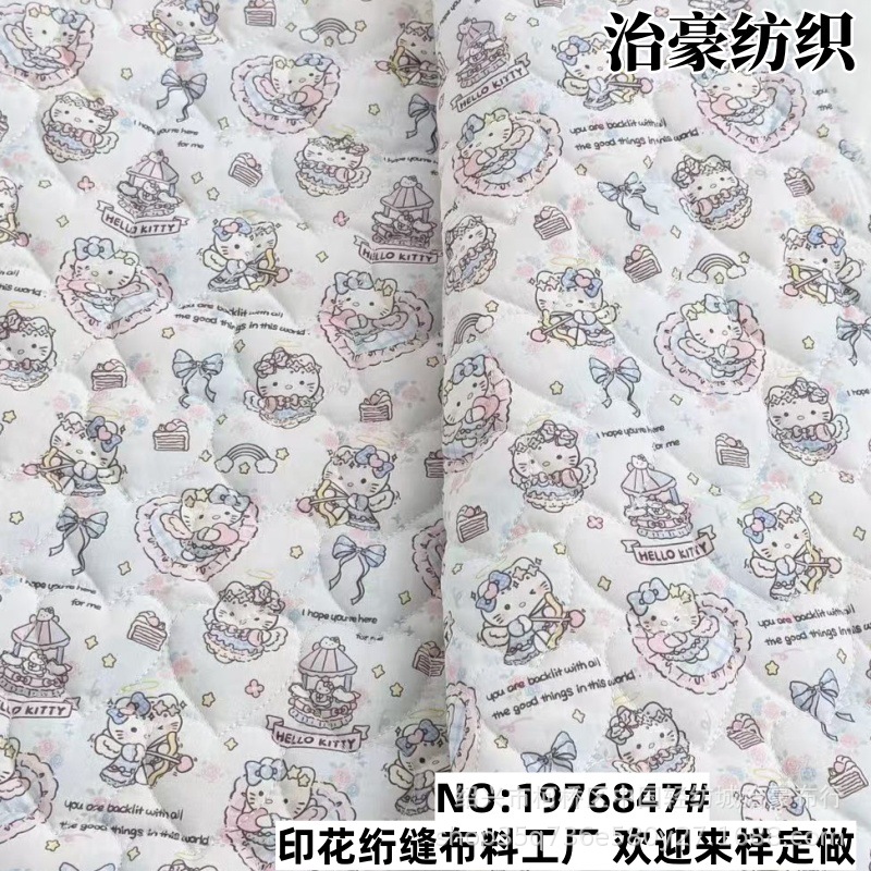 Cute girly heart cosmetics storage bag with cotton fabric printed cartoon cat shoulder bag cross-body bag quilted fabric