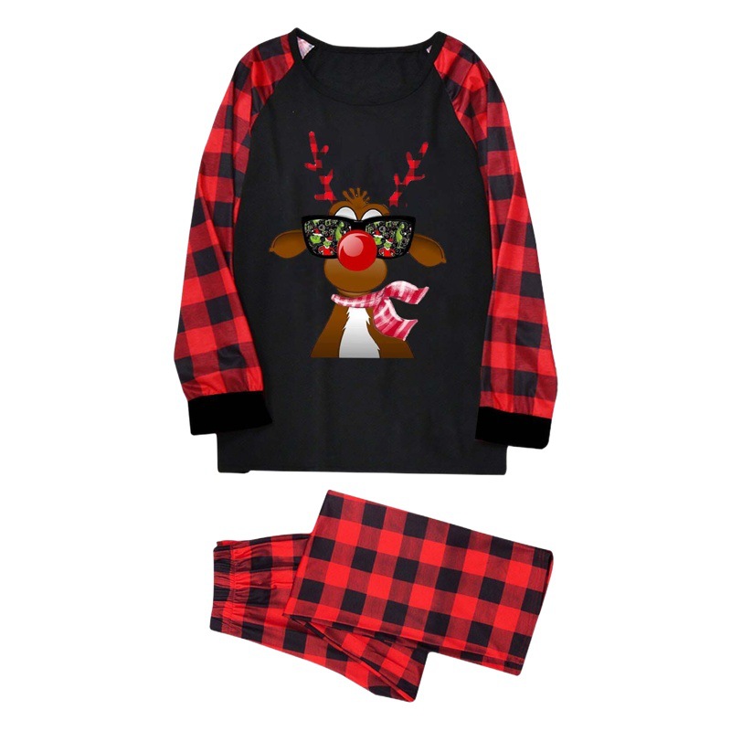 Women's Spring and Autum Long-Sleeved Two-Piece Outerwear Cartoon Outerwear Top + Plaid Pants Home Wear Two Pieces