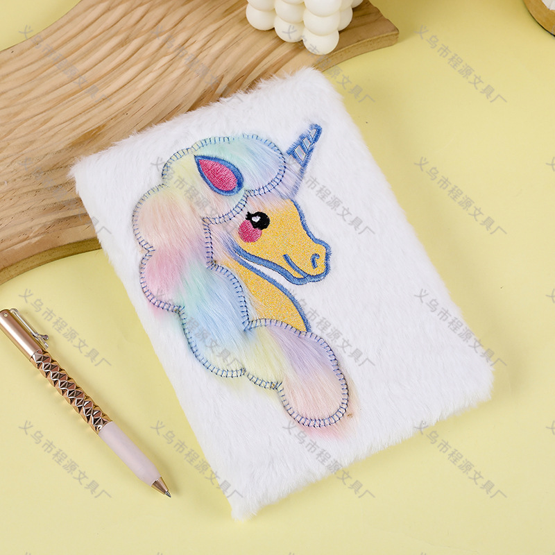 Picture of Cross-border Unicorn Plush Notebook Student Girly Diary Embroidery Handbook School Rewards Stationery Supplies