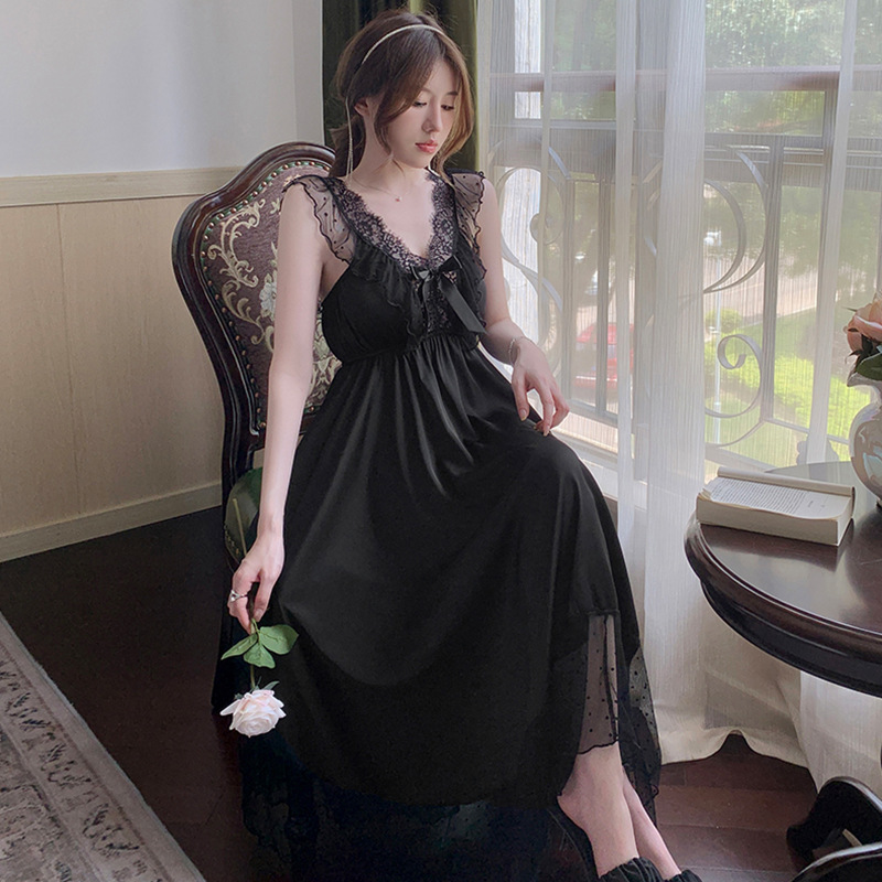 Picture of Sexy Lace Ice Silk Nightgown Women's Summer Backless Sling V-neck High-end Internet-style Pajamas Pure Desire Nightgown