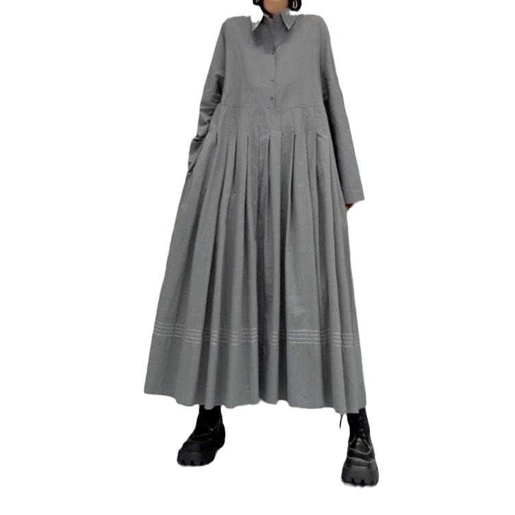 Picture of Large Swing Loose Pleated Long Dress Long Sleeve Stitching Four Seasons Hot Selling Foreign Trade Japanese Women's Solid Color Light Mature Dress Women