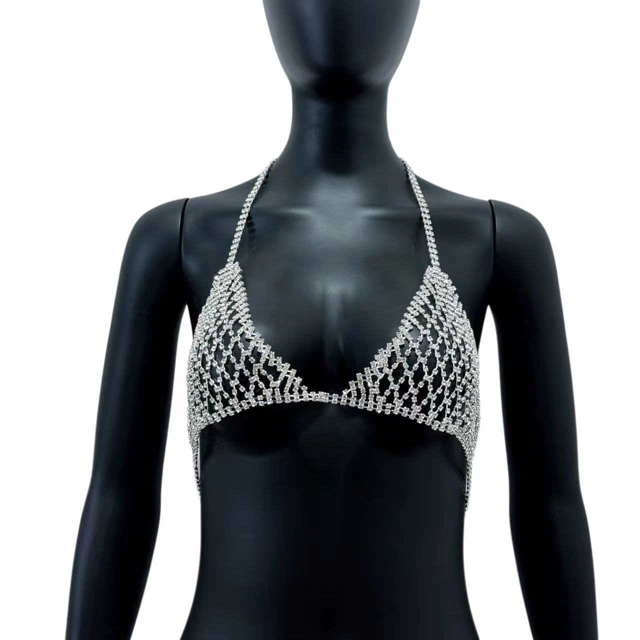 Picture of Cross-border Explosions Rhinestone Mesh Hollow Body Chain Set Fashion Sexy Full Diamond Shiny Bikini Body Chain