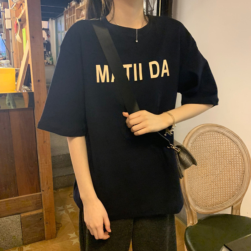 Picture of Summer Korean Women's Clothing New Letter Short-Sleeved T-Shirt Women's Loose Student Bottoming Shirt Top Clothing Supply Wholesale