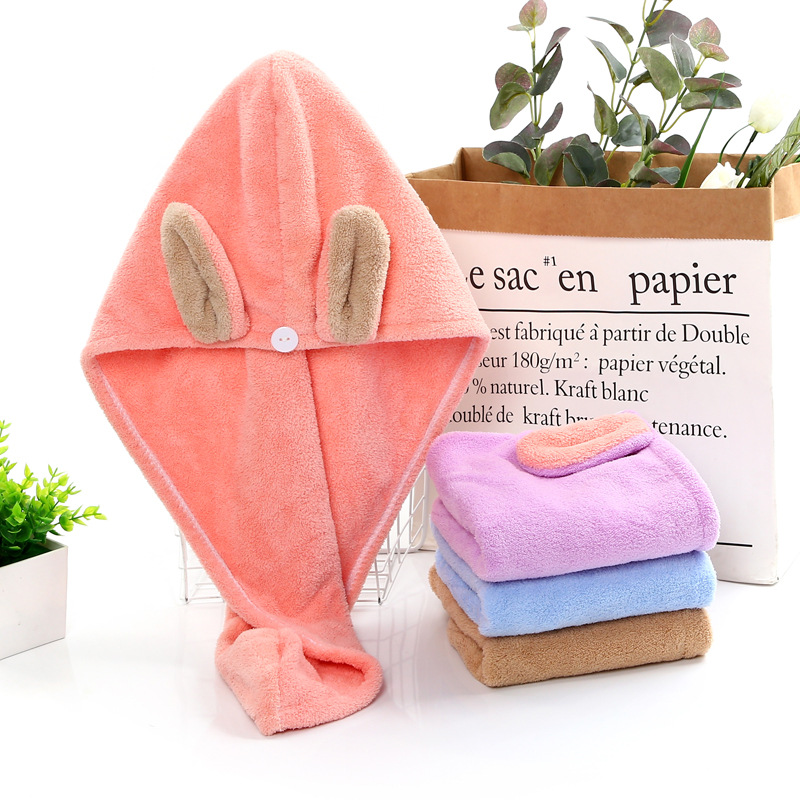 Rabbit Ears Cartoon Dry Hair Cap Cute Shower Cap Women's Absorbent Coral Fleece Dry Hair Cap Adult Long Hair Wipe Hair Towel