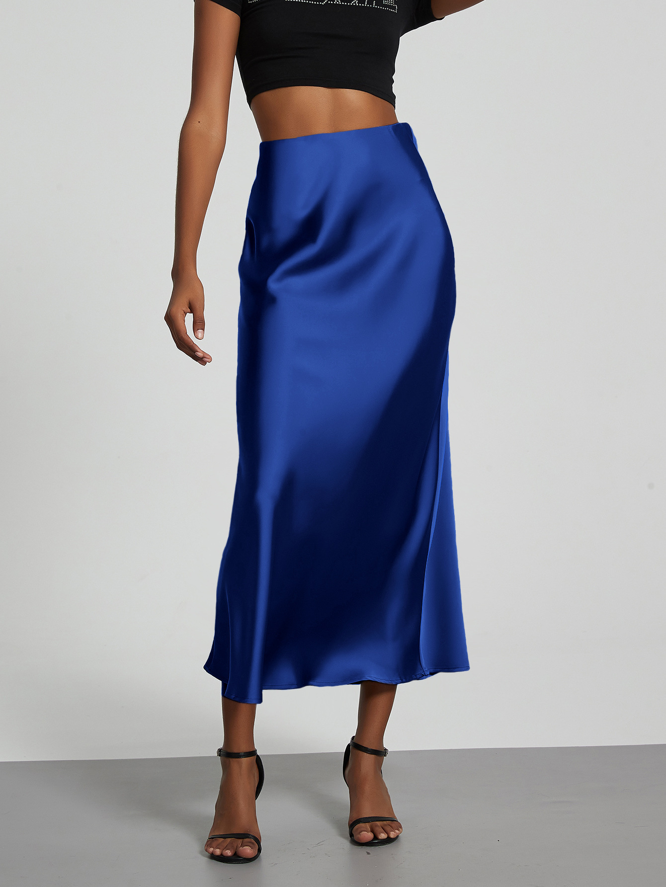 Cross-Border Women's Clothing Wholesale European and American Style Elegant Silky Texture Satin Skirt Slimming and Drape Mid-Length Skirt Summer
