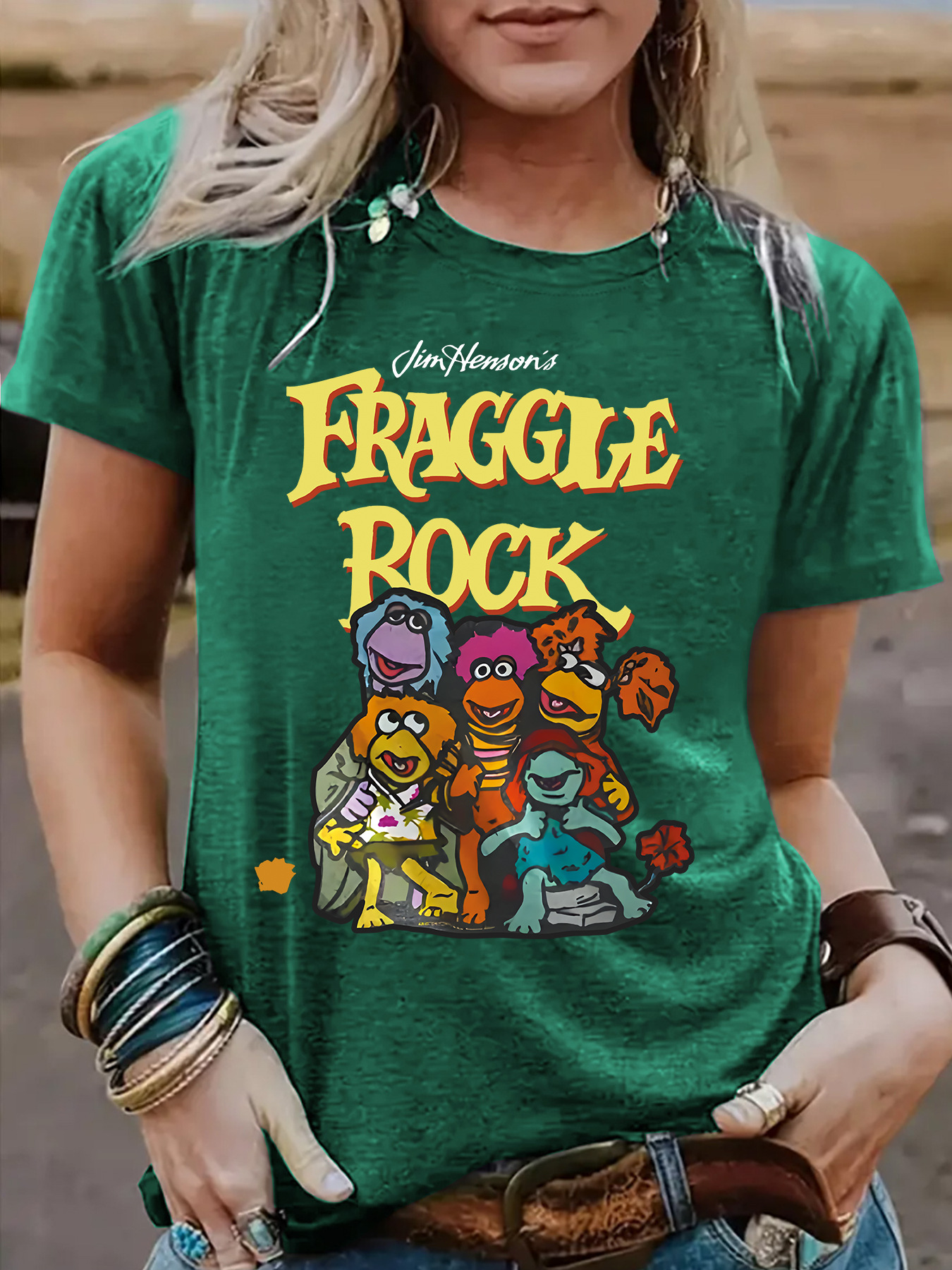 Picture of Cross-border Cute Short-sleeved Fraggle Rock Cartoon Characters Printed Round Neck Loose Short-sleeved T-shirt Women Wholesale