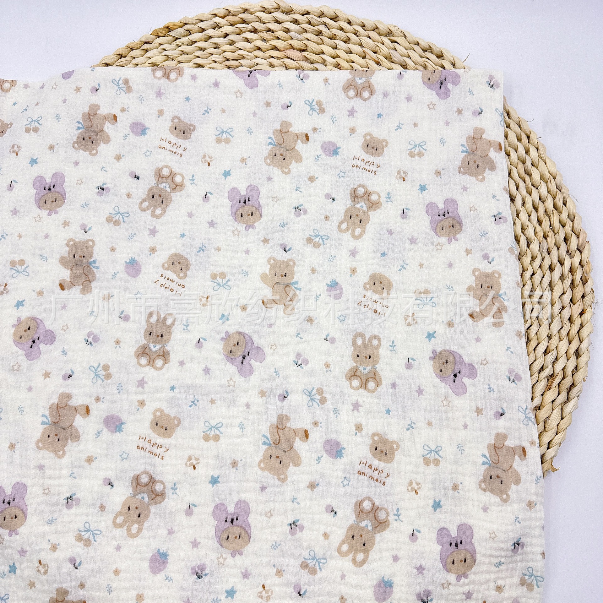Pure Cotton Double-Layer Gauze Muslin Washed Cotton Baby Gauze Children's Clothing Pajamas Fabric Bunny Print