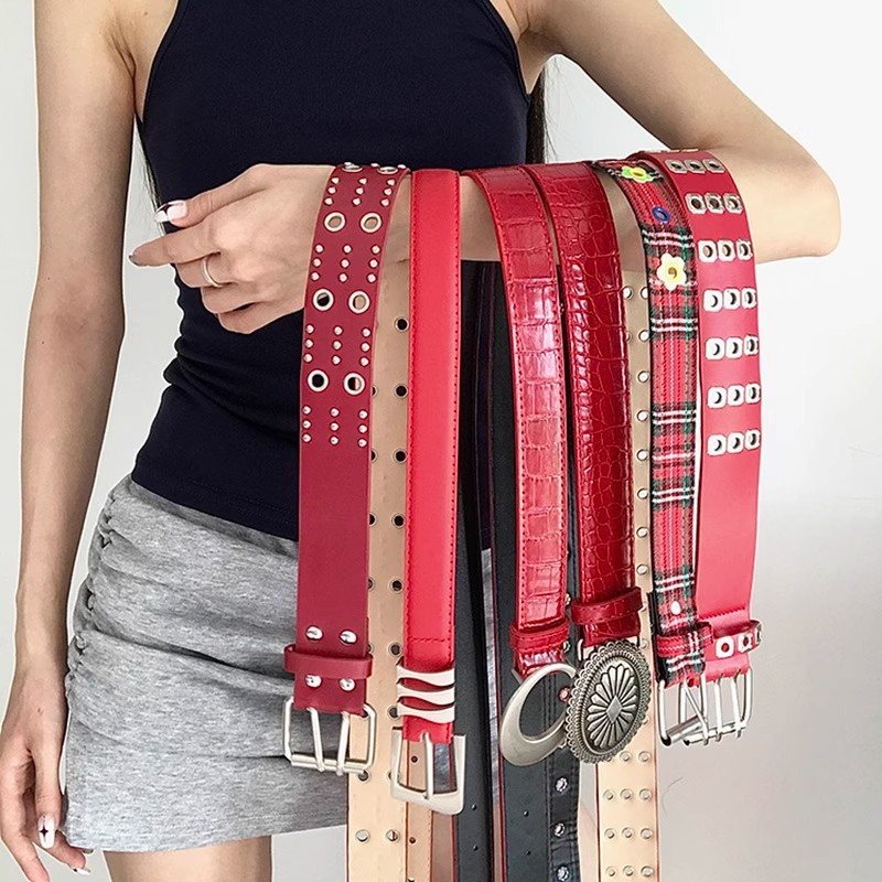 Retro red belt women's 2025 new hot girl punk style luxury accessories Y2K American high street belt