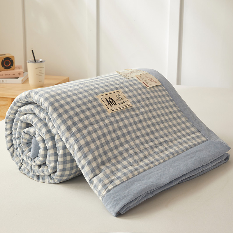 Picture of Yarn-Dyed Washed Cotton Summer Quilt, Class a Pure Cotton Air Conditioning Quilt Four-Piece Set, Washable and Machine Washable Thin Quilt, Ins Style