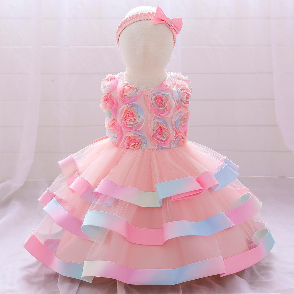 Little Girl Princess Dress, Sleeveless Dress, Printed Mesh Cake Tutu Dress, Flower Girl Runway Outfit, Sweet