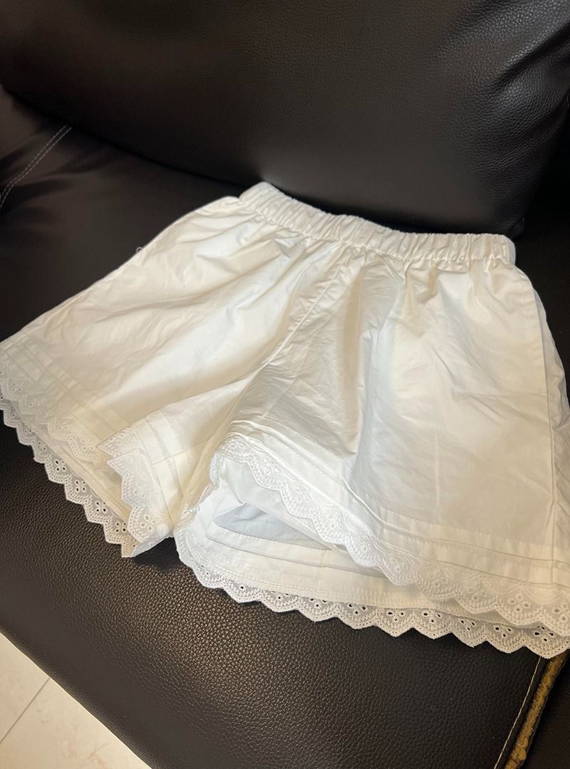 Lace High Waist Shorts Women's Outer Wear Spring and Autumn Summer White Base Sweet Home Ins Pajama Pants A- Shaped Hot Pants
