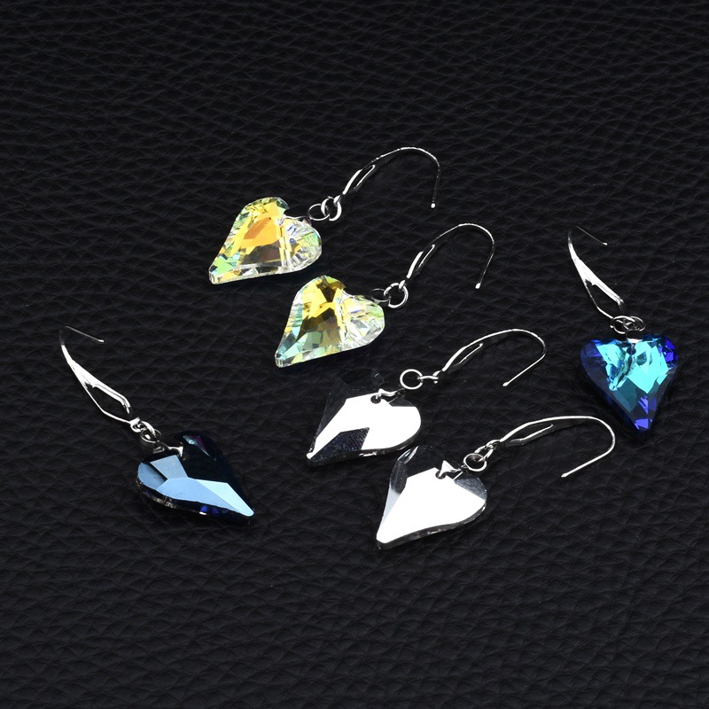 Titanium steel ear hook love earrings high quality wholesale temperament socialite crystal ear jewelry niche high sense does not fade