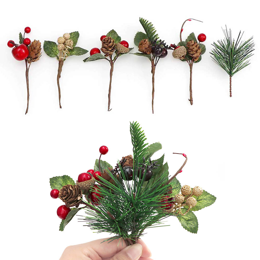 Christmas simulation pine cone pine branch 7 pieces suit handmade DIY Christmas bouquet accessories Christmas tree decorations pendant
