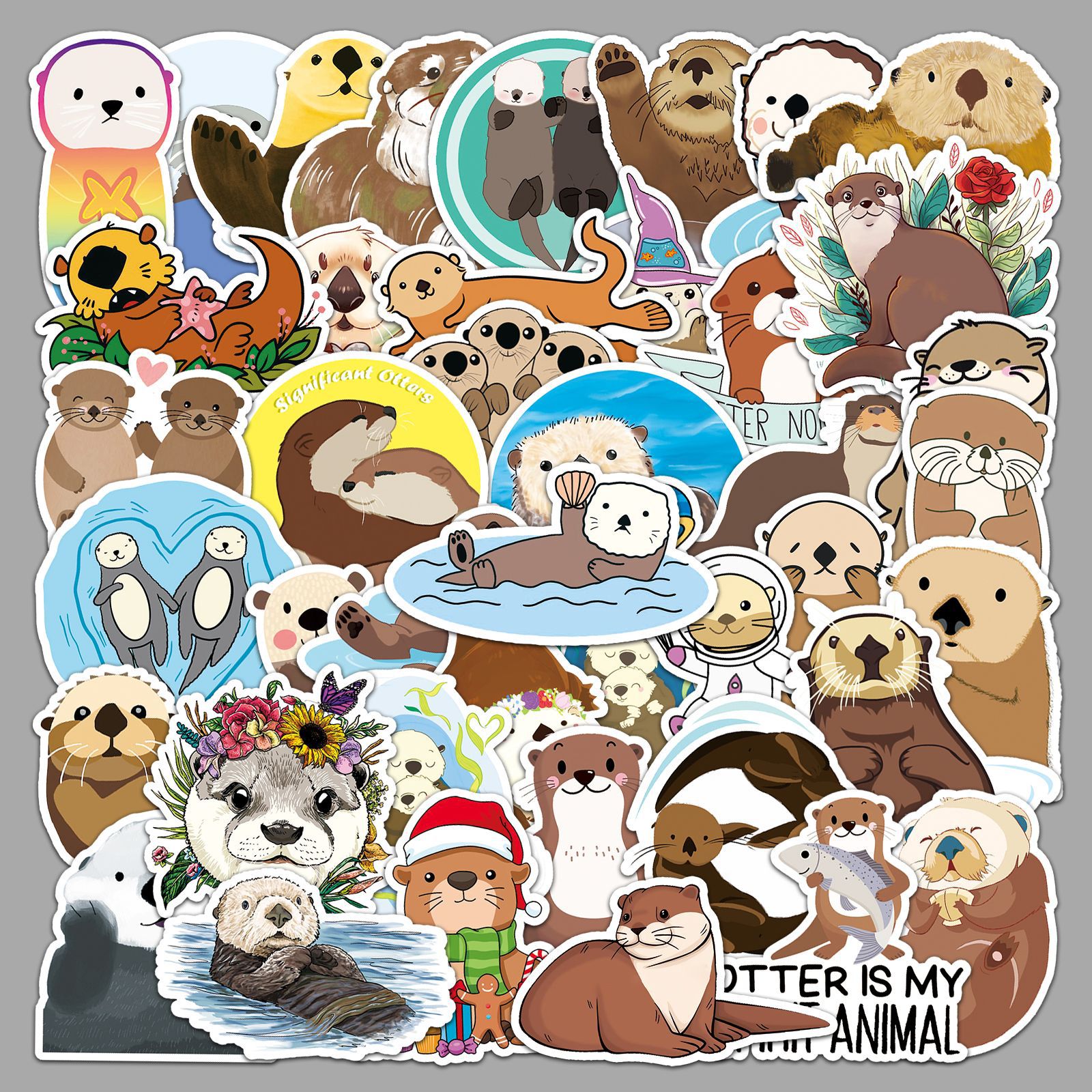 50 otter graffiti personality cross-border cartoon cute animal creative DIY mobile phone case luggage sticker waterproof