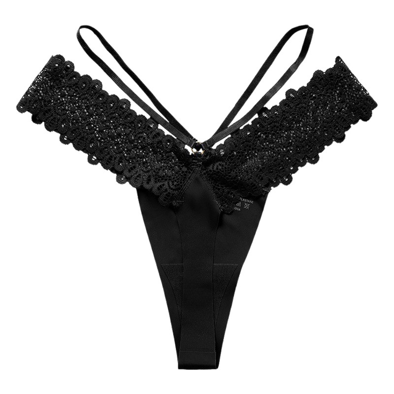 French sexy thong lace lace strap Ice Silk hot girl thin strap sexy hot girl pure want transparent European and American T underwear
