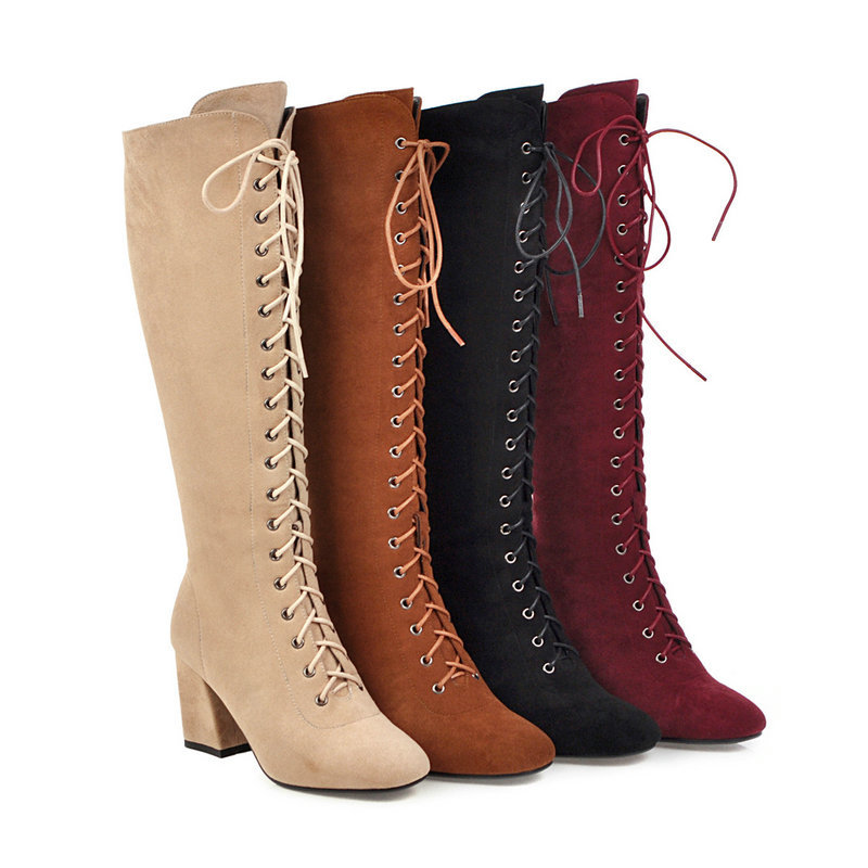 European and American Retro Martin Boots Women's British Autumn and Winter New Women's Boots Lace-up High Boots Thick Heel Long Boots Knee-high Boots