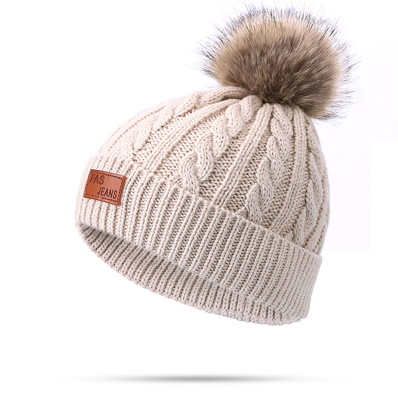Picture of Winter Children's Neck Hat Two-Piece Pompom Baby Baby Knitted Hat Warm Wool Fleece-Lined Thickened Neck Set