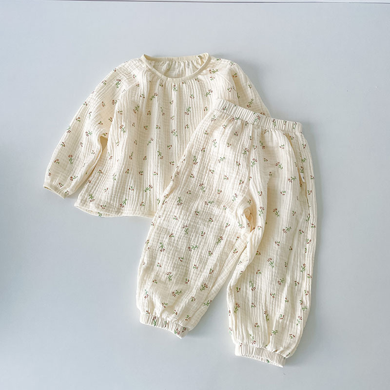 Picture of 2024 Children's Air-Conditioned Home Clothes Double-Layer Cotton Yarn Pajamas for Boys and Girls Pure Cotton Spring and Summer Thin Nefty Long-Sleeved suit