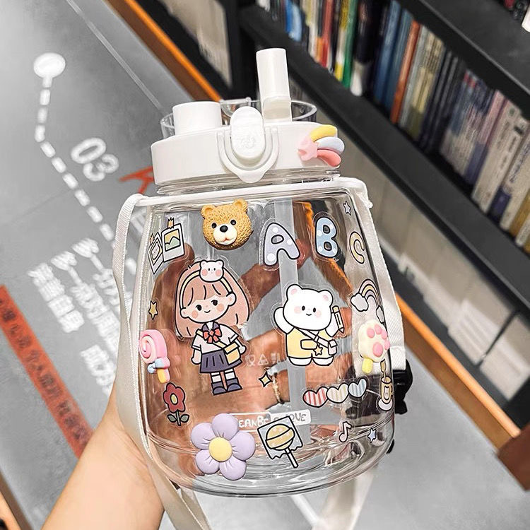 Large capacity water Cup Girls' High-looking big belly Cup children's sports kettle straw Cup summer plastic cup Outdoor