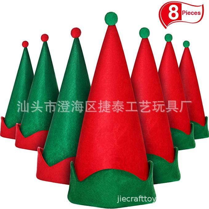 Christmas Elf Pointed Hat Adult Children Elf Playing Hat Holiday Atmosphere Role Dress Up Red and Green Christmas Hat