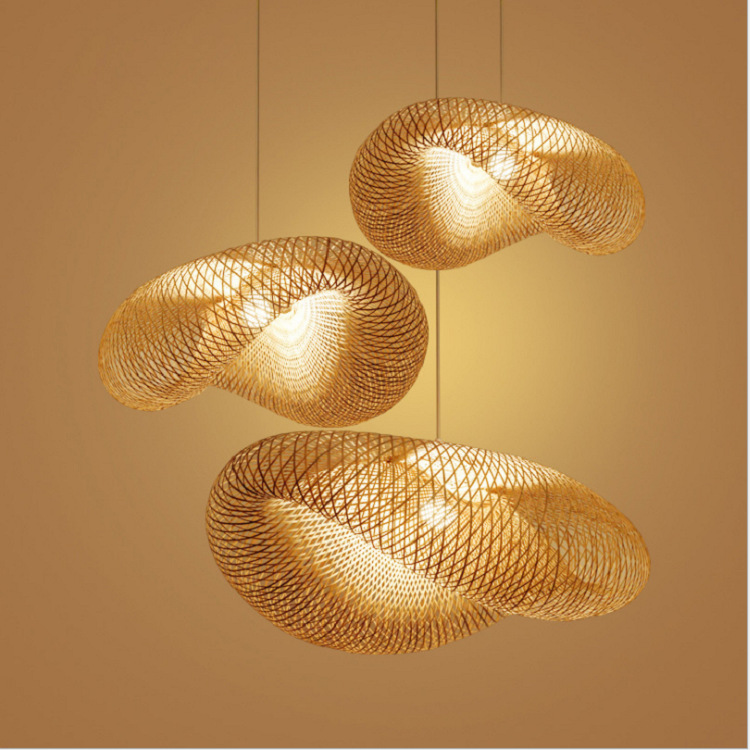 Southeast Asian Bamboo Chandelier Tea Room Home Creative Living Room Bedroom Corridor Restaurant Straw Hat Bamboo Art Lamp Rattan
